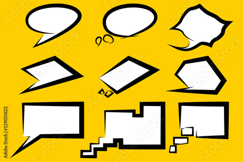 A set of nine dialog icons for comics. Empty spaces for comic book-style labels.