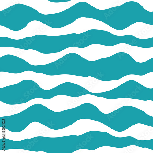 Wavy line seamless vector pattern background. Striped linear irregular horizontal ocean waves backdrop. Simple modernist wide stripe design. All over print for marine, beach, vacation resort concept