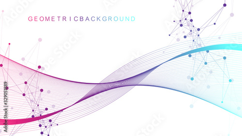 Big Genomic Data Visualization. DNA helix, DNA strand, DNA Test. CRISPR CAS9 - Genetic engineering. Molecule or atom, neurons. Abstract structure for Science or medical background, banner. Wave flow.