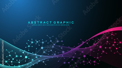 Colorful molecules background. DNA helix, DNA strand, DNA Test. Molecule or atom, neurons. Abstract structure for science or medical background, banner. Scientific molecular vector illustration