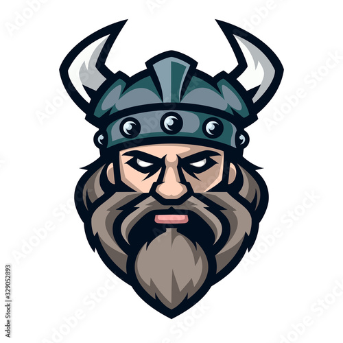 Professional logo viking warrior, sport mascot. Vector illustration, isolated on white background. Simple shape for design emblem, icon, symbol, sign, badge, label, stamp.	