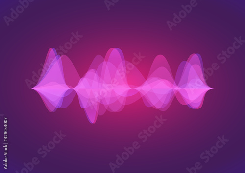 Vector audio & sound waves background, color trend 2020, pink, purple and blue