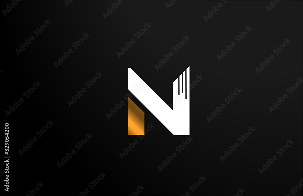 gold golden yellow white N logo letter alphabet icon design for ...
