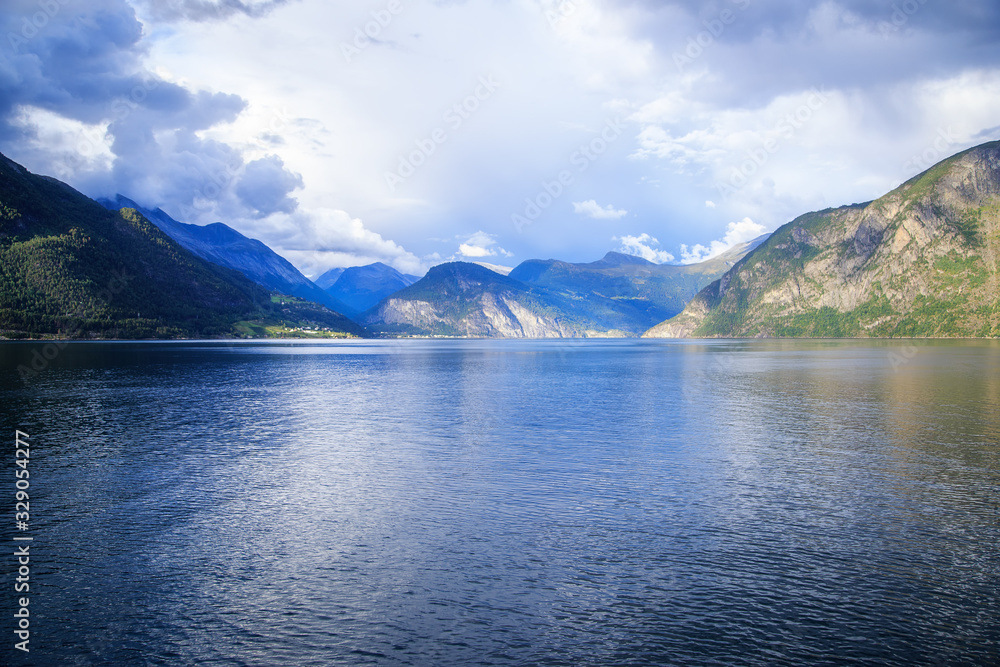 Natural landscape with mountains in Geirangerfjord, Norway