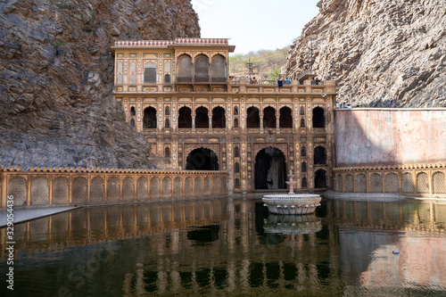 Hindu Monkey Temple or Hanuman Ji Temple in Jaipur, Rajasthan, India. View of the bathing pool