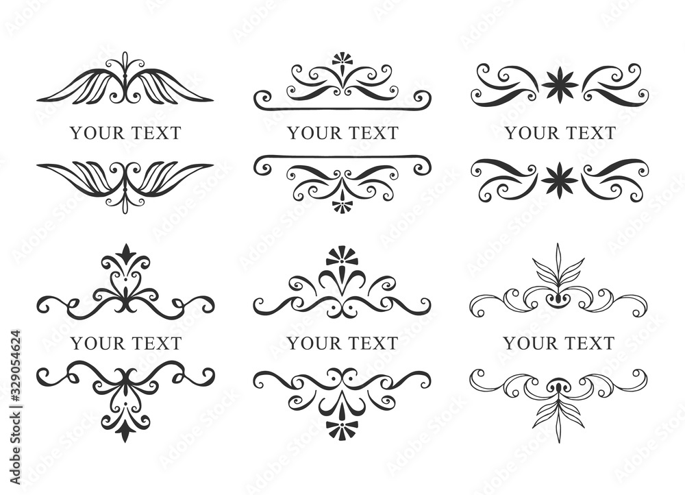 Set of hand drawn vintage banners. Vector calligraphic illustration. - obrazy, fototapety, plakaty 