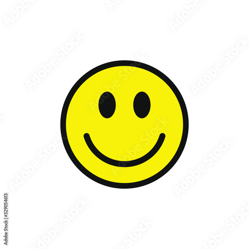 Smiley face emoji icon vector. Yellow smiling symbol. Smile sign. Simple flat shape happy emotion logo. Isolated on white background.