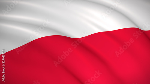 Waving Poland national flag. (Polish Flag) - Realistic 3D render.