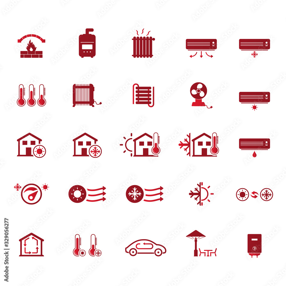 Heating and cooling systems icon set Heating and cooling systems icon set