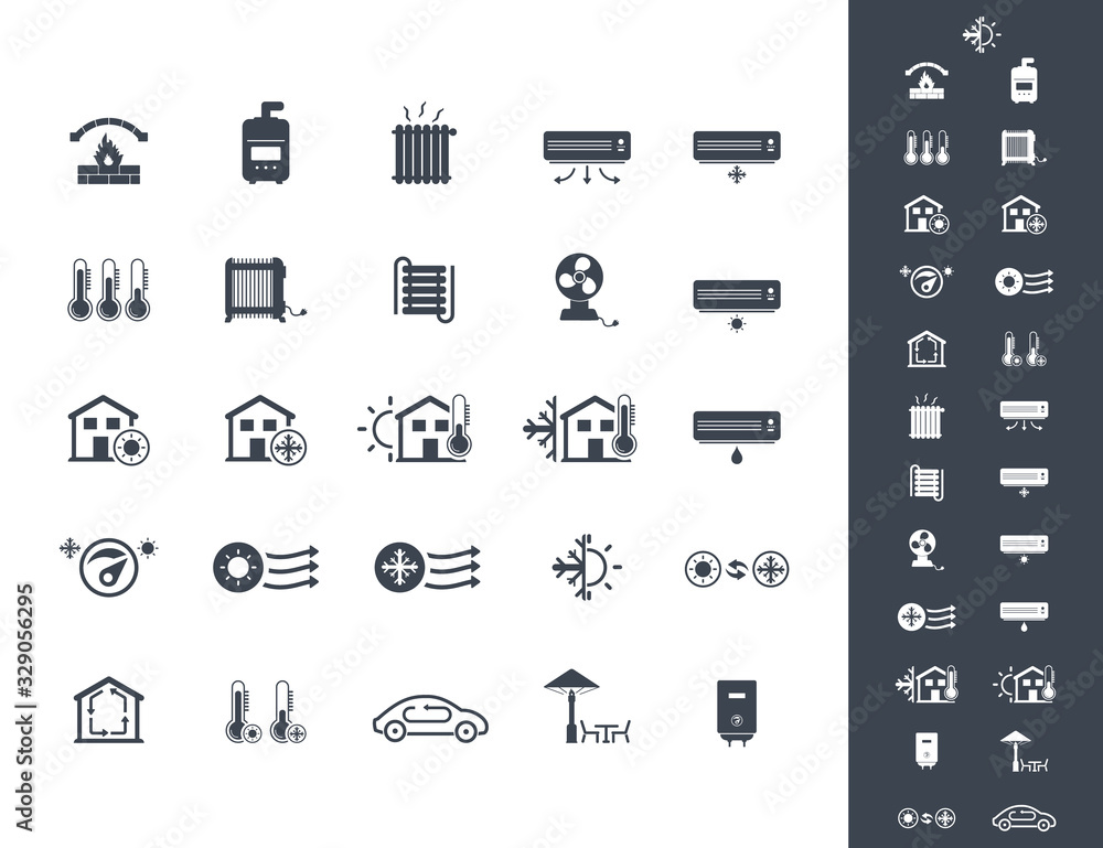 Heating and cooling systems icon set Heating and cooling systems icon set