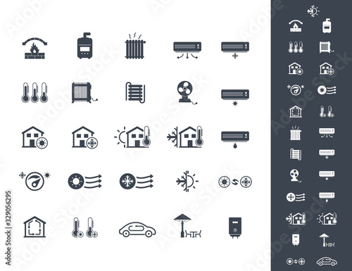 Heating and cooling systems icon set	