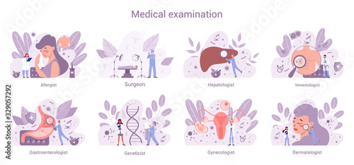 Medical specialties web banner concept set. Gynecologist and allergist,