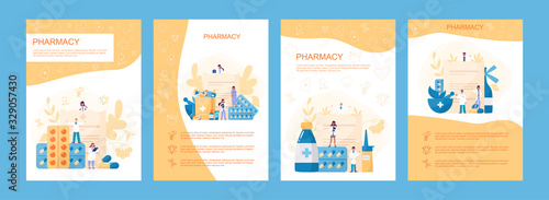 Online pharmacy web banner set. Medicine pill for disease treatment