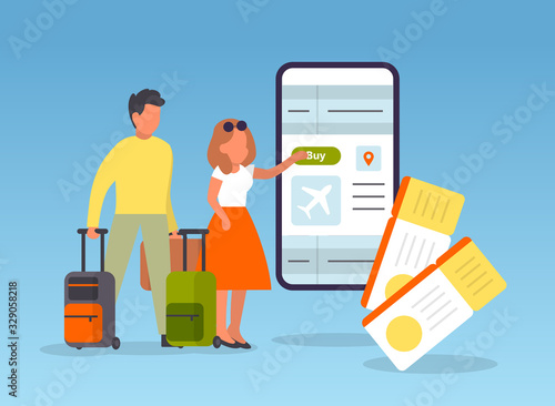 Book flight online concept. People planning trip online.