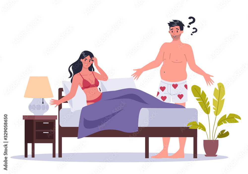 Couple of man and woman lying in bed. Concept of sexual or intimate