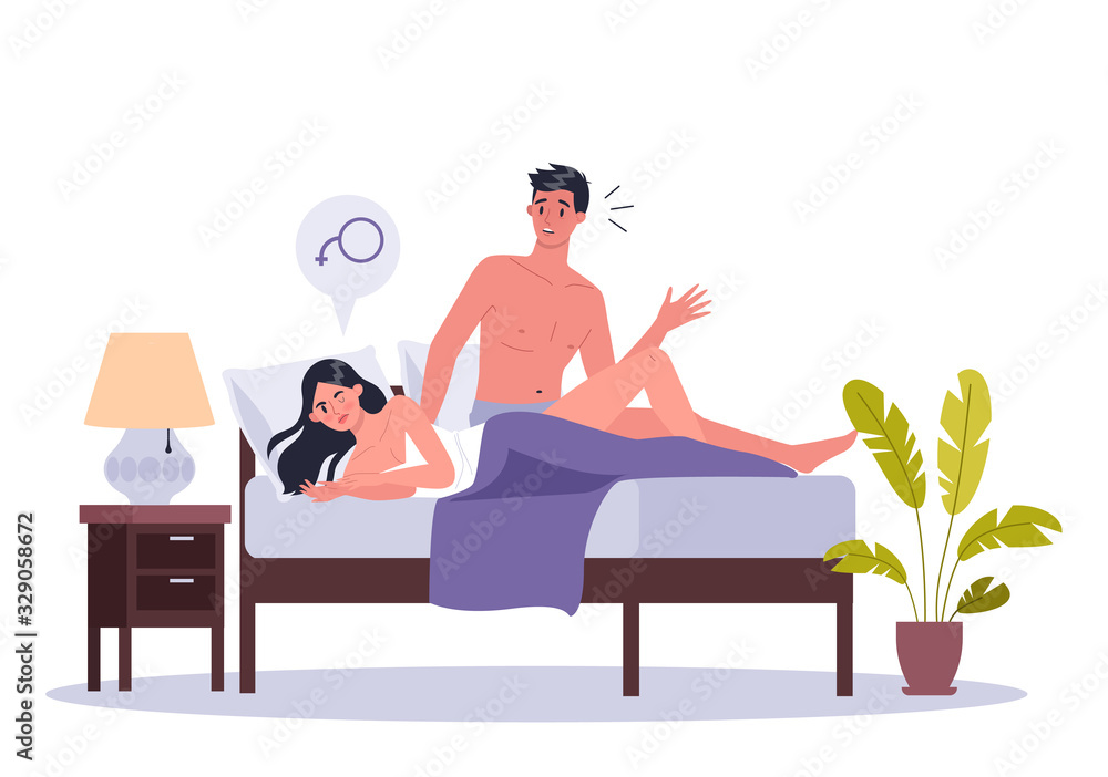 Couple of man and woman lying in bed. Concept of sexual or intimate Couple of man and woman lying in bed. Concept of sexual or intimate