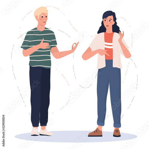 Hearing disability concept. Deaf man and woman talk to each other.