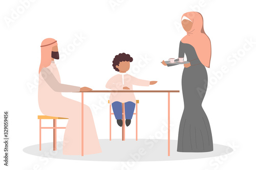 Happy arab family spend time together at home