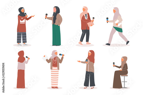 Muslim TV journalist or news reporter set. Muslim character working