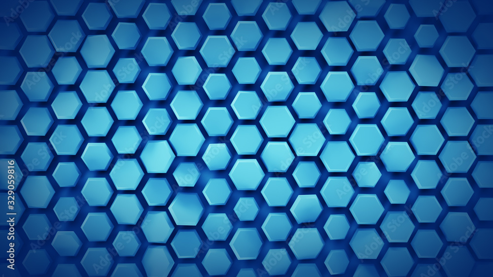 Blue geometric background with hexagons abstract 3D render Blue geometric background with hexagons abstract 3D render