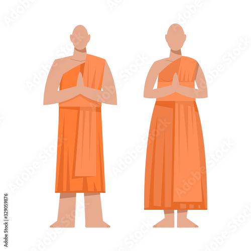 Traditional buddhist religious monk in orange theravada.