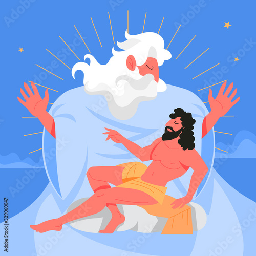 Bible narratives about Six days of Creation. Christian bible character.