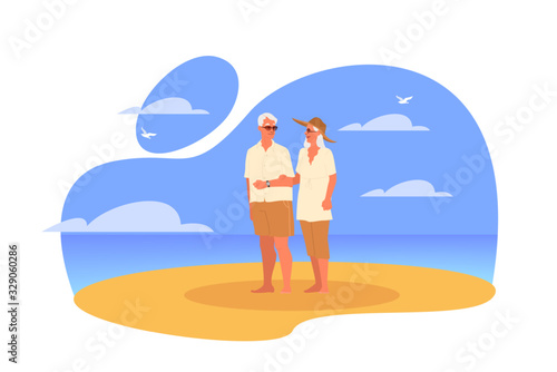 Happy and active seniors spending time on the beach together