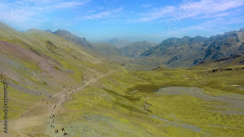 Aerial panorama of Vinicunca Valley at 5200m in Andes.  Pitumarca zone, Peruvian Andes, Cuzco region, Peru photo