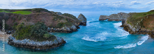 Aerial view of the landscape around Berellin Beach, Prellezo, Cantabria, Cantabrian Sea, Spain, Europe photo