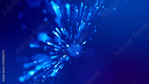 Fotografie Blue light rays like laser show for bright festive presentation