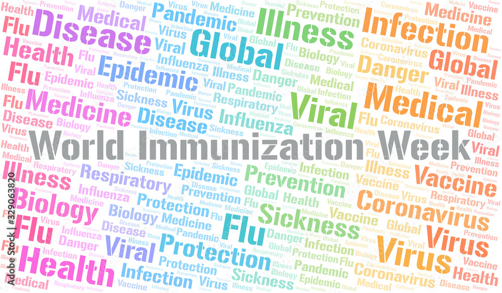 World Immunization Week word cloud on white background.