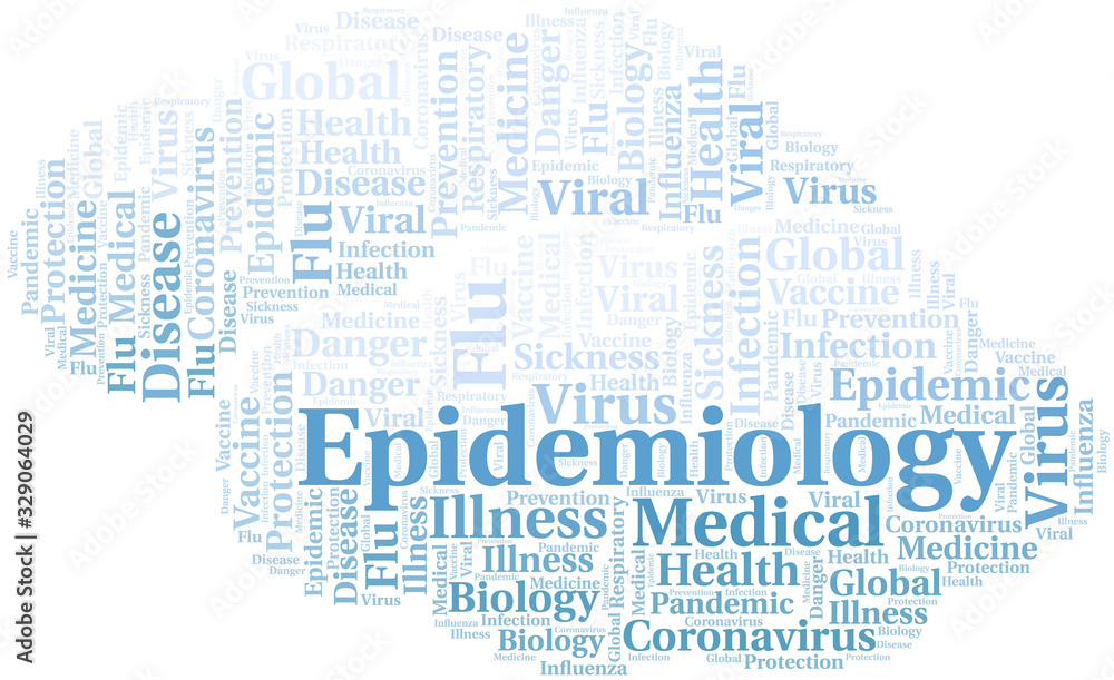 Epidemiology word cloud on white background.