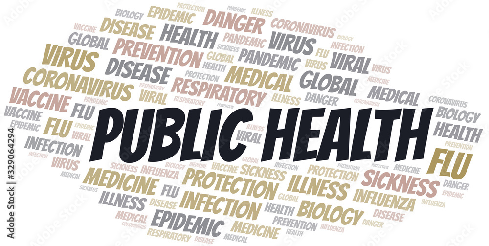 Public health word cloud on white background.