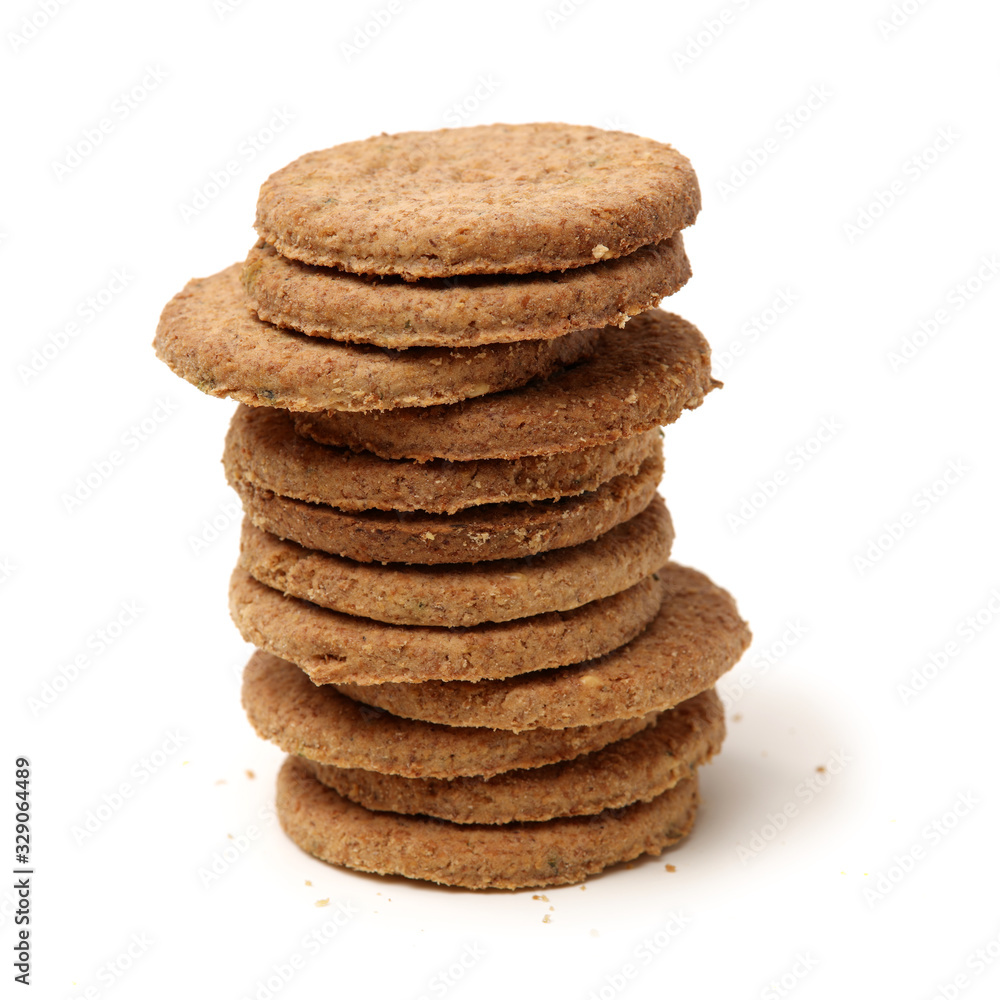 Cookies made of whole grain cereals on a white background Cookies made of whole grain cereals on a white background