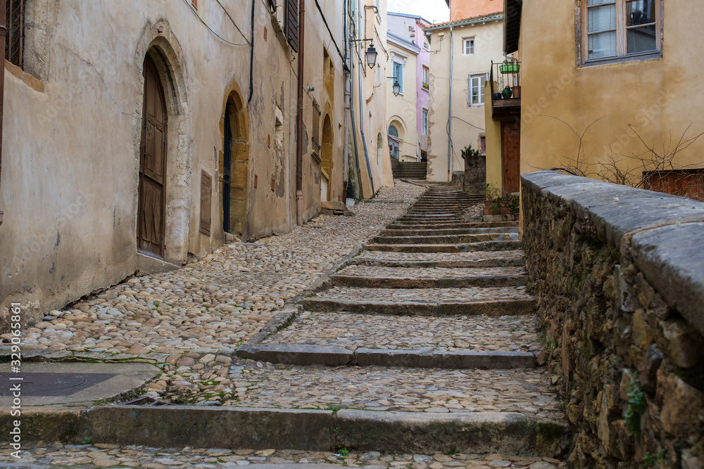 view of the street in old town.  France, Trevoux