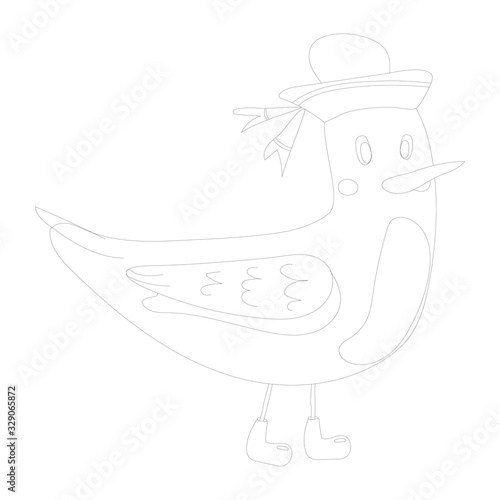 Cute icons of seagull in sailor hat outline isolated on white background. Doodle stock vector illustration for kids, cartoon flat  background for baby print, textile, fabric,t-shirt, coloring page.