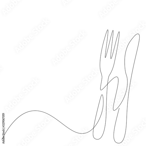 Fork and knife line drawing vector illustration
