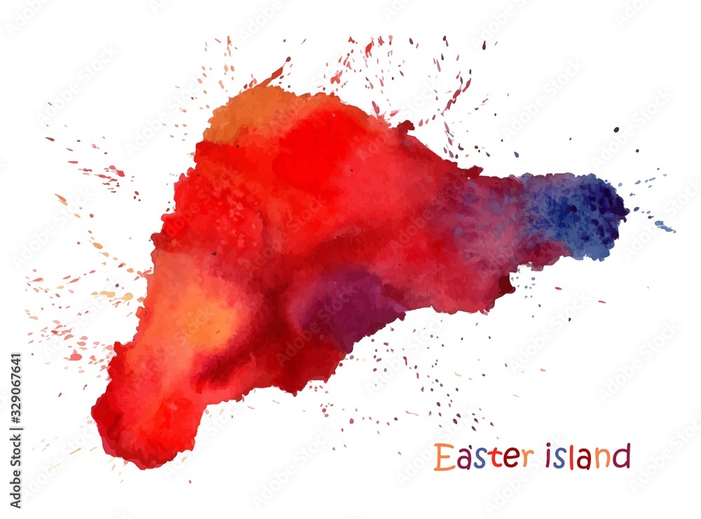 Fototapeta Watercolor map of Easter island. Stylized image with spots and splashes of paint