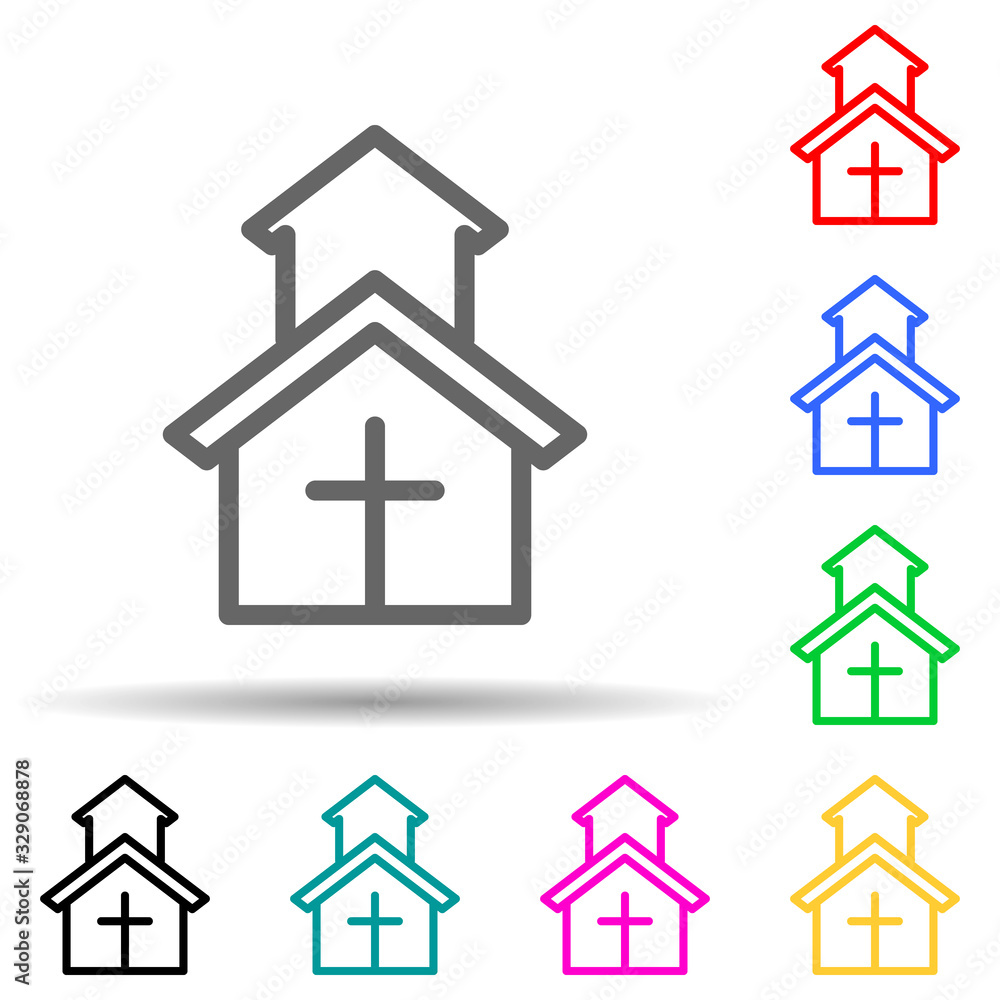 church multi color style icon. Simple thin line, outline vector of web icons for ui and ux, website or mobile application church multi color style icon. Simple thin line, outline vector of web icons for ui and ux, website or mobile application