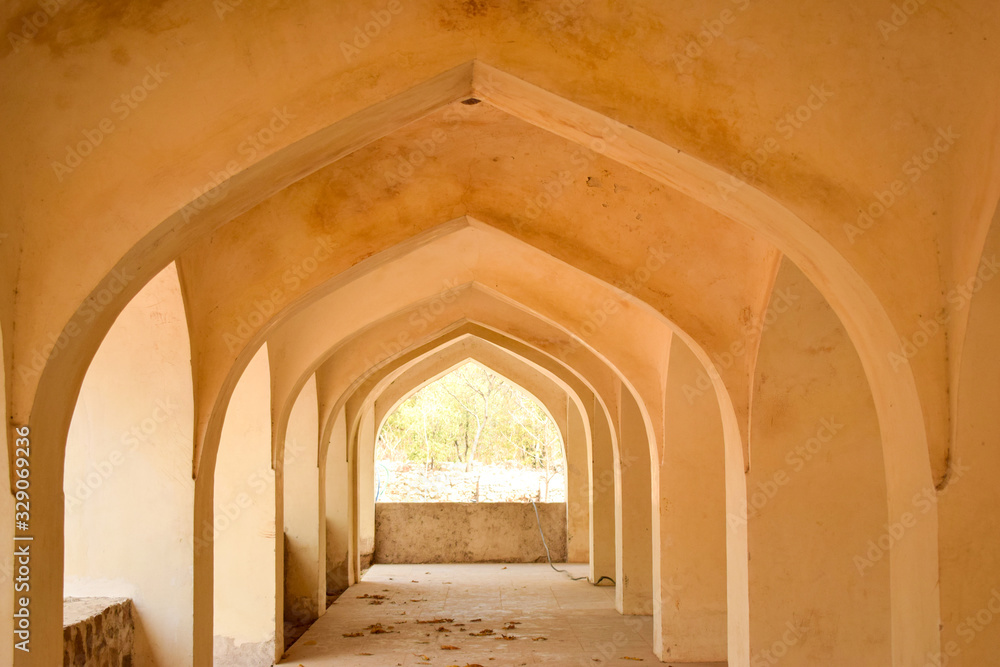 Ancient Historical 7 Tombs Corridor in India Background stock photograph