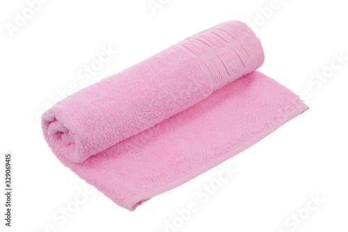 pink twisted towel on a white background isolate