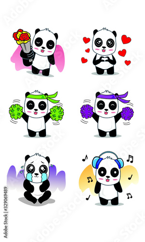 Panda bear character design, cute on white background