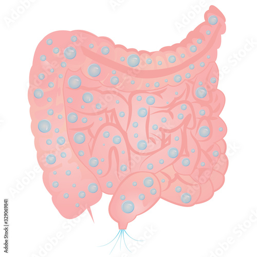 Bloating and excess gas in intestine vector illustration isolated on a white background