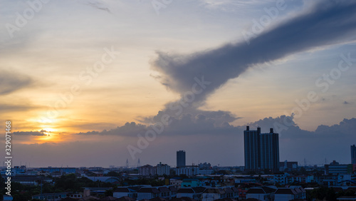 Cityscape with beautiful sky at evening time in Thailand