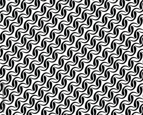  Abstract background with optical illusion wave. Black and white horizontal lines with wavy distortion effect for prints, web pages, template, posters, monochrome backgrounds and pattern
