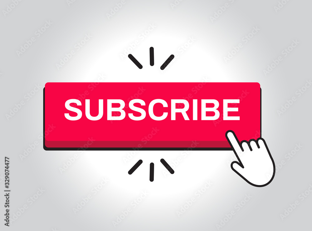 Subscribe button icon. Click button with hand icon. Vector illustration. Subscribe button icon. Click button with hand icon. Vector illustration.
