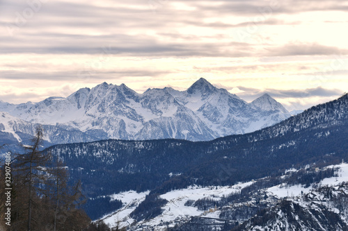 Mountain landscape seen from Chamois in the Aosta Valley