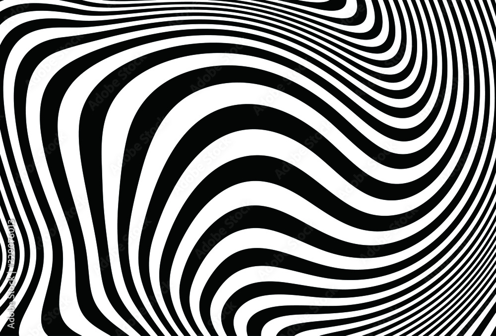 Modern black and white vector pattern of curved lines. For covers, business cards, banners, prints on clothes, wall decor, posters, sites, social networks, videos. Vector illustration