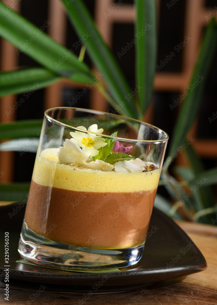 Fototapeta premium Chocolate Passion Fruit Mousse dessert