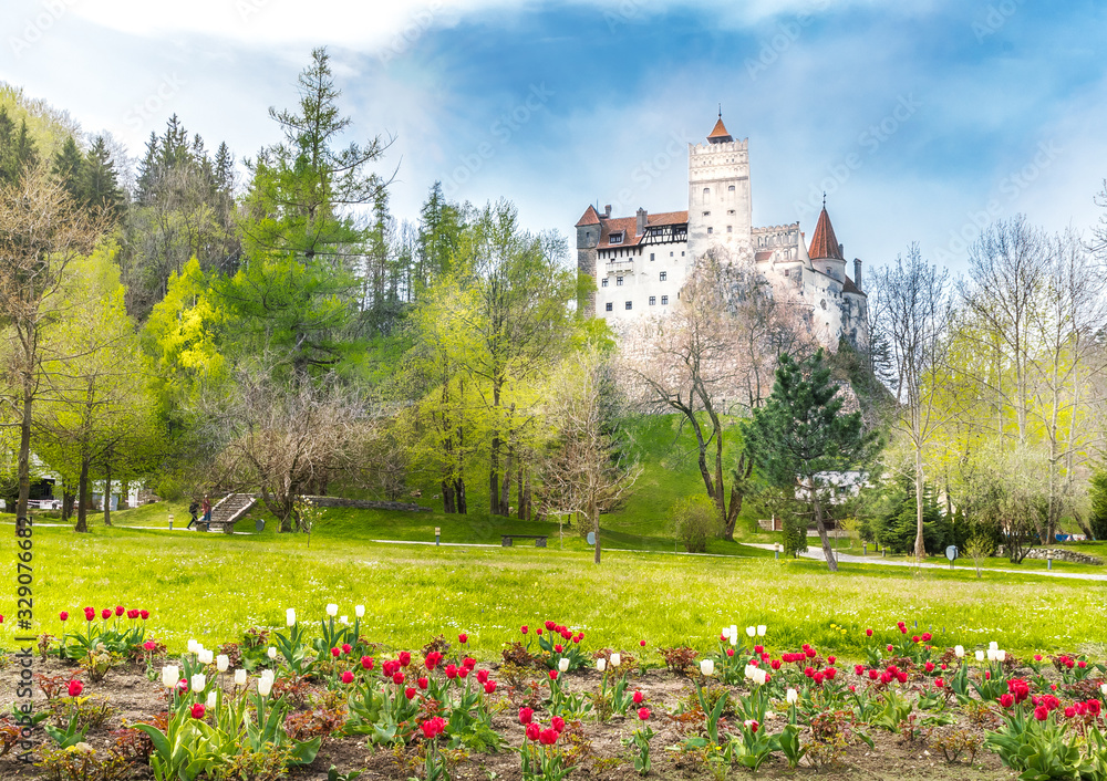 Landscape with medieval Bran castle, Brasov landmark, Transylvania, Romania